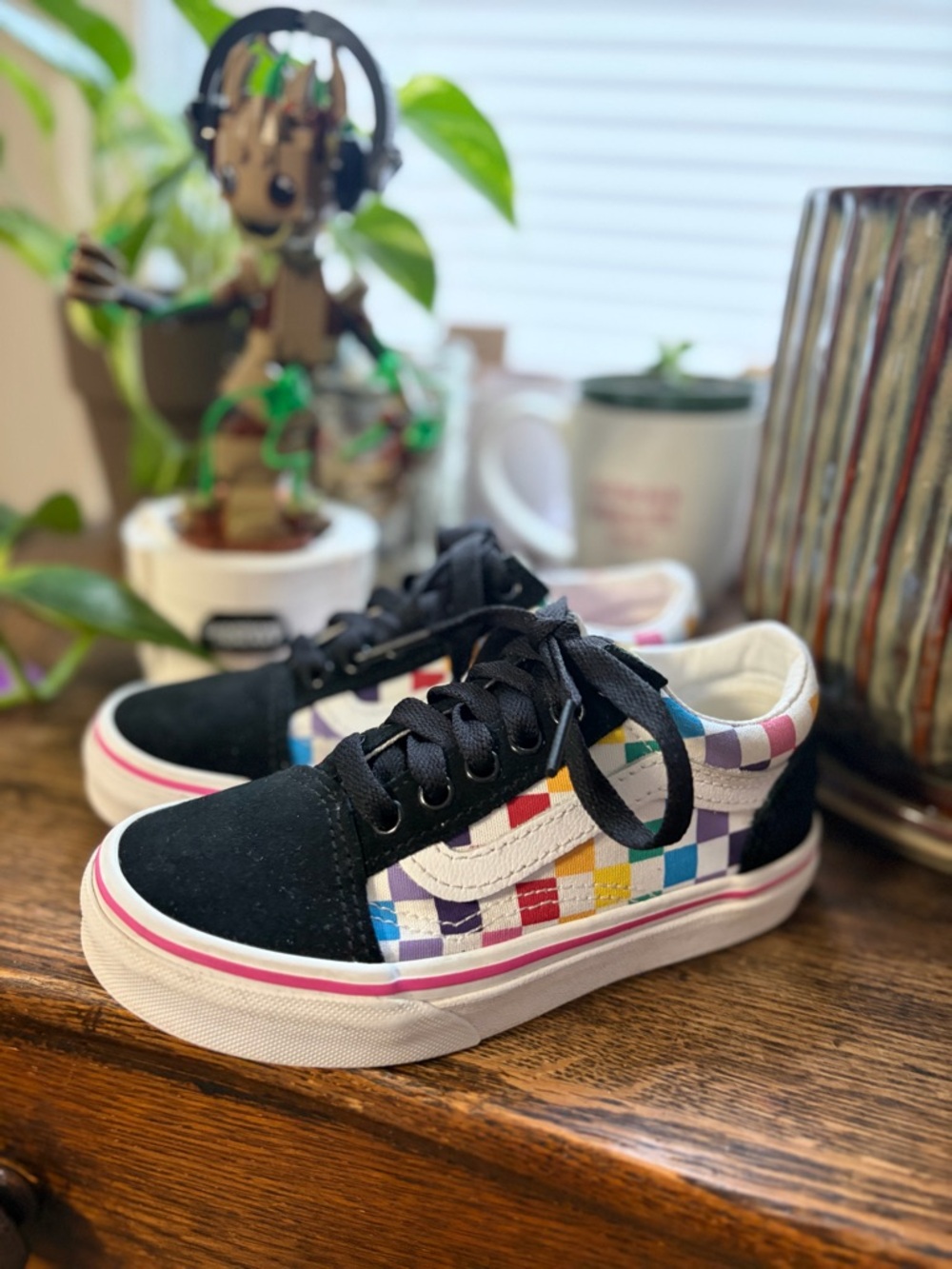 Vans Kids Black Rainbow Check Old Skool Sneakers
